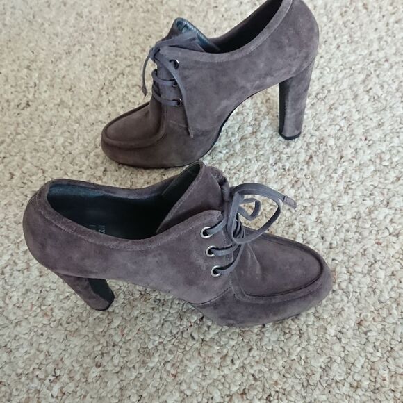 Stuart Weitzman gray lace up oxfords ankle bootie size 7M - Picture 2 of 12